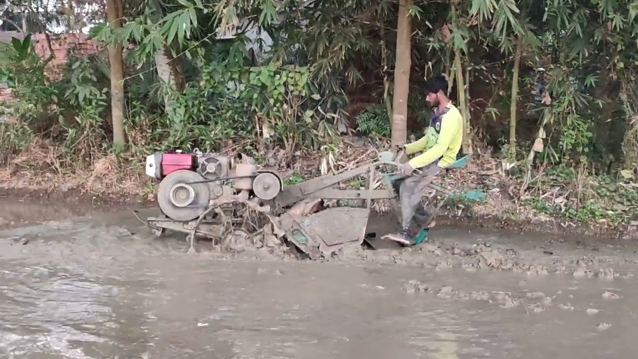 হাঁটু সমান কাদায় পাওয়ার টিলার দিয়ে জমি চাষ  Power Tiller Mud Plowing Video