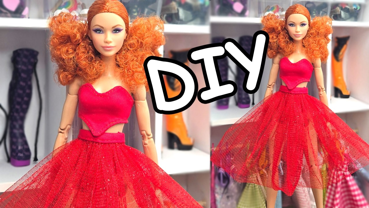 DIY Red Barbie Outfit With Ruffled Skirt | Easy Doll Dress