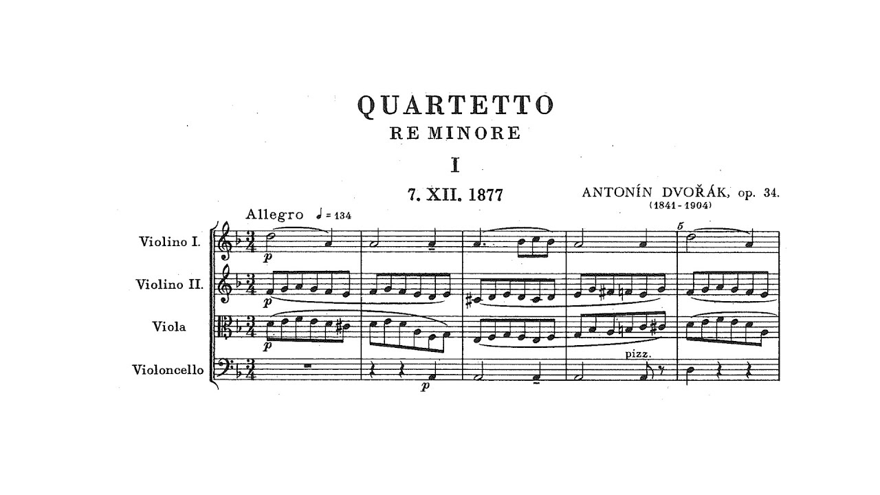 Dvořák: String Quartet No. 9 in D minor, Op. 34, B 75 (with Score)