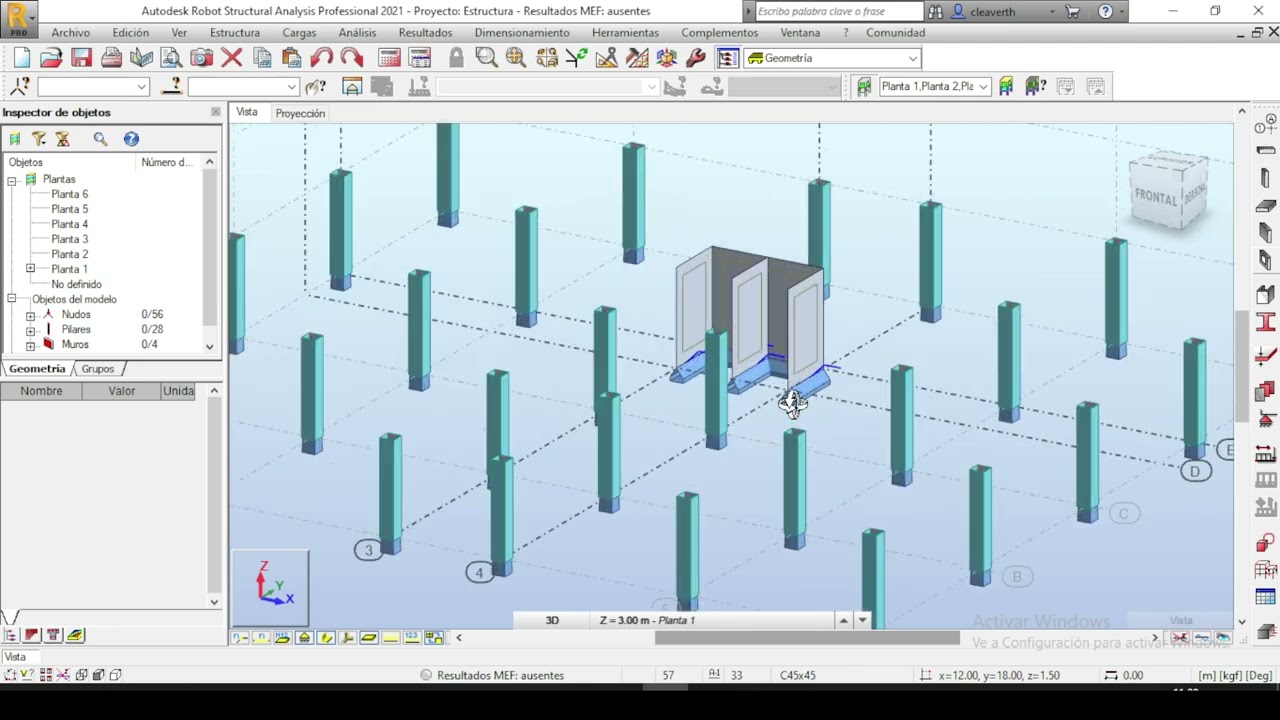 44 Edificio 6 Niveles  Modelado Columnas, Muros, Vigas, Apoyos