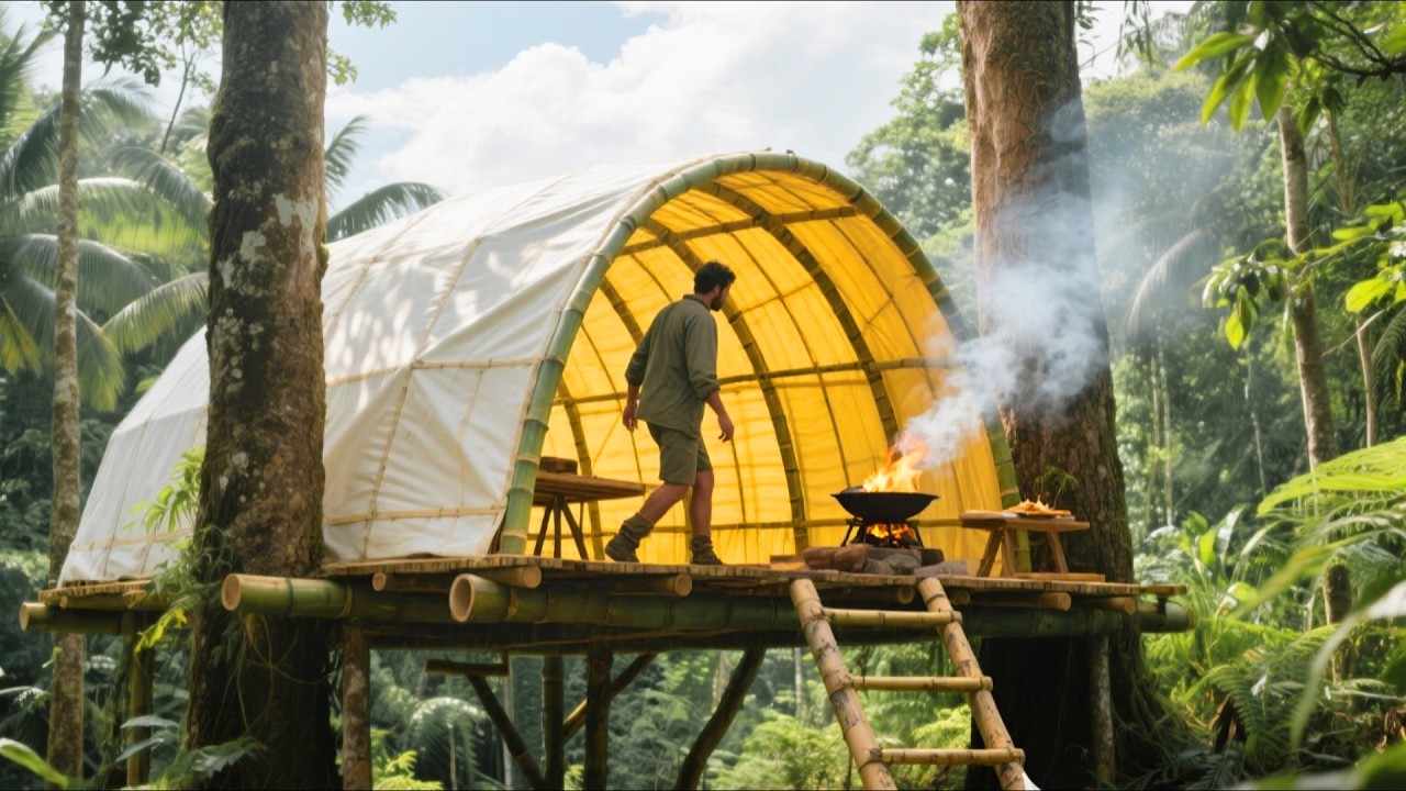 Sleeping Inside a Dome Shelter Surrounded by Water