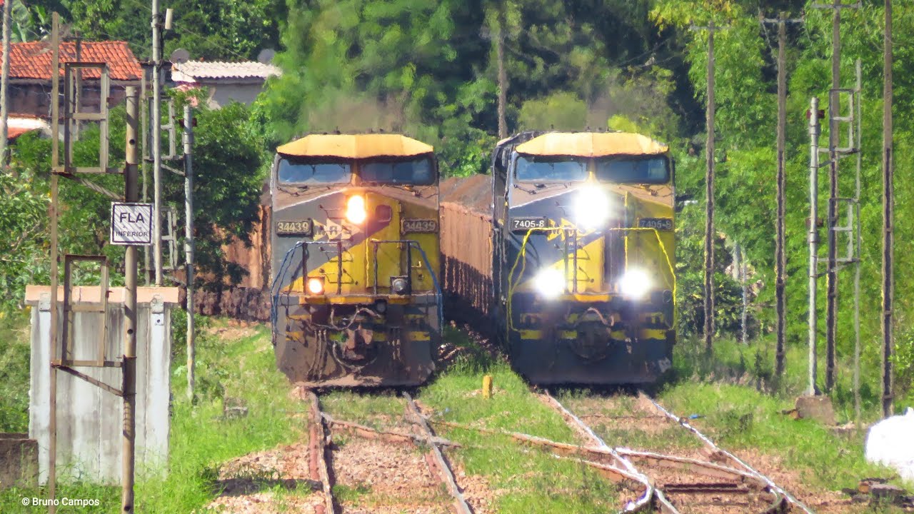 Ultrapassagem e cruzamento de trens em Jeceaba-MG na alça dupla