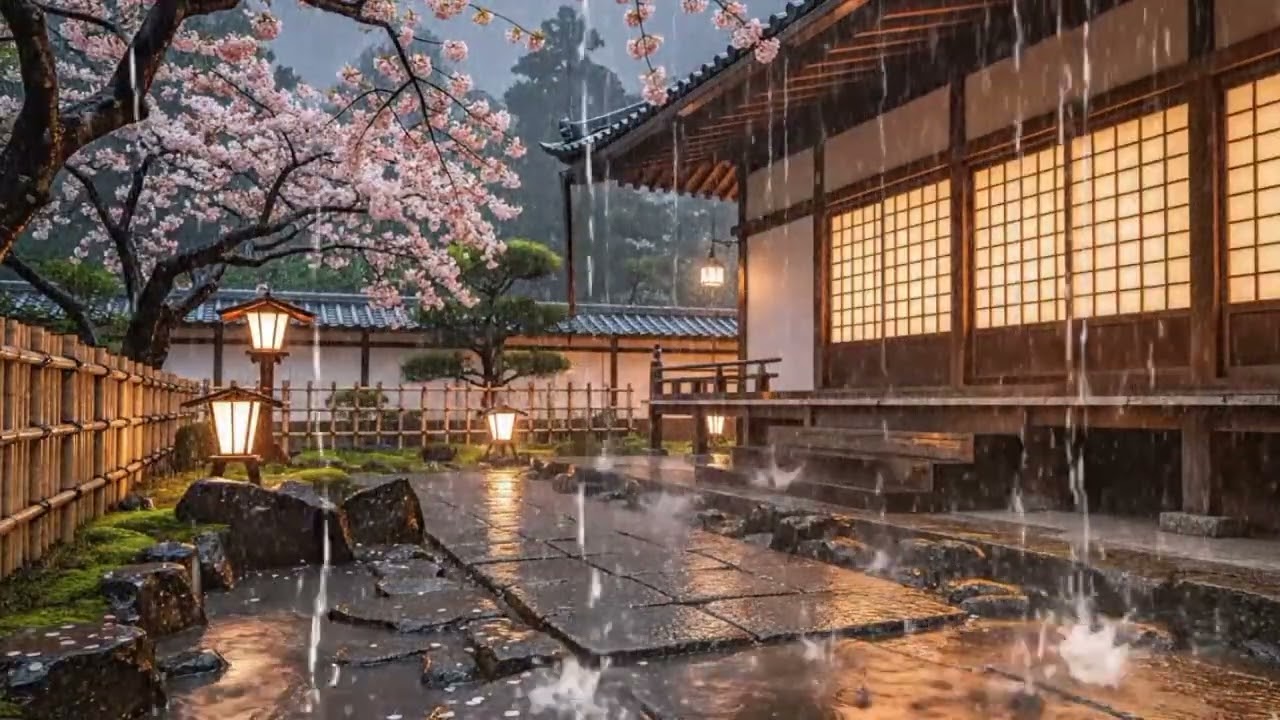 Peaceful Rain in a Traditional Japanese Temple Garden – Calm Night Rain for Deep Sleep