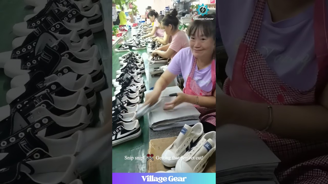 Behind the Scenes at the Sneaker Factory! 👟 These Ladies are FAST! #shoefactory #worklife #skills