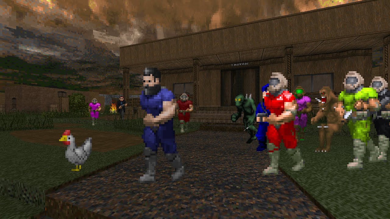 Doom - Blue Guy against the Hunters