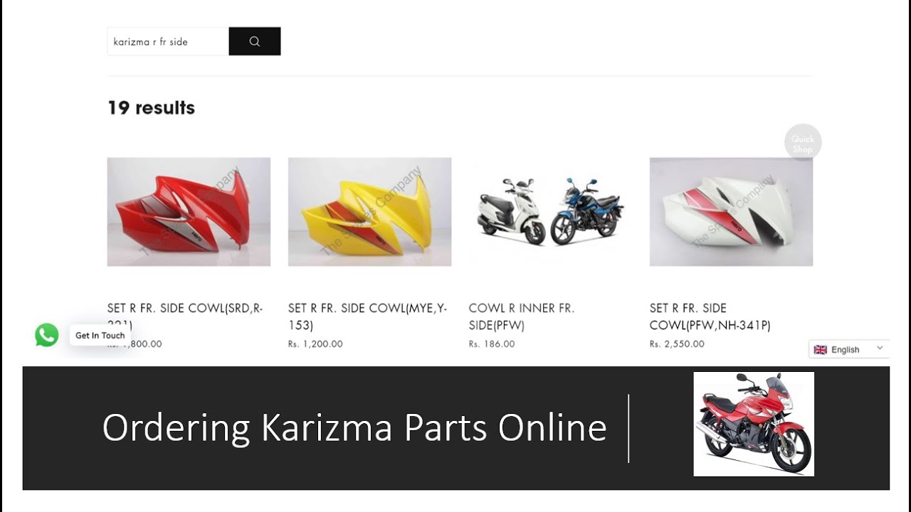 Ordering Karizma Parts Online