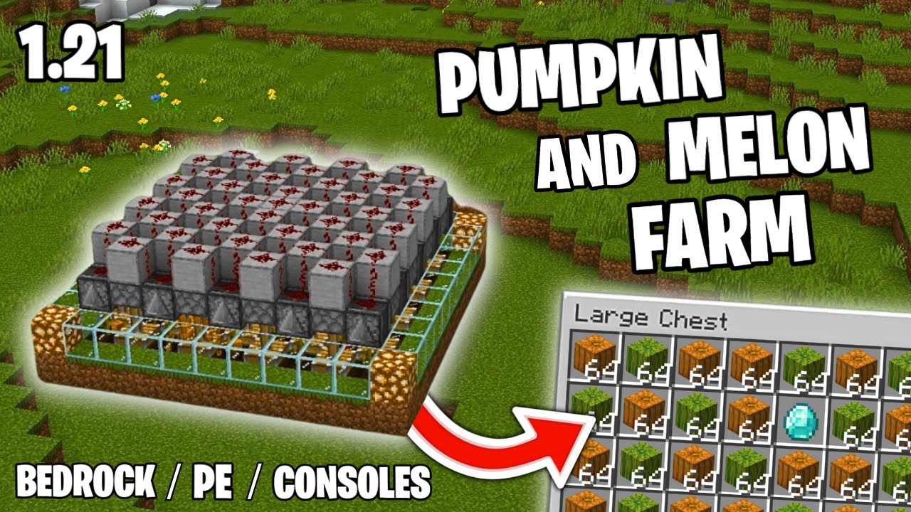 Easy Melon and Pumpkin Farm 1.21 - Minecraft Bedrock and Mcpe Tutorial
