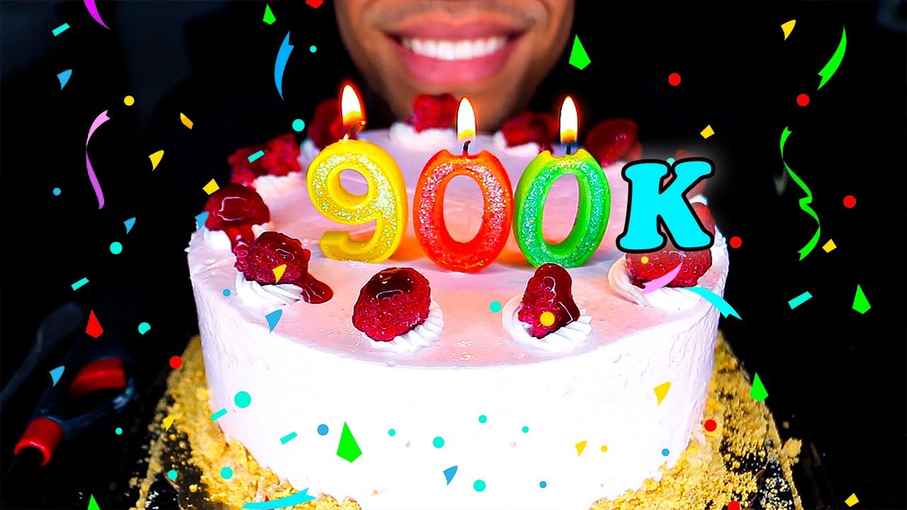ASMR 900K SUBSCRIBERS ICE CREAM CAKE CELEBRATION EATING BIG BITES MUKBANG THANK YOU!!!