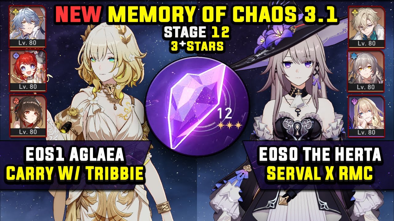 E0 Aglaea Carry W/ Tribbie & E0 The Herta Carry (3 Stars) Memory Of Chaos 12 Honkai Star Rail 3.1