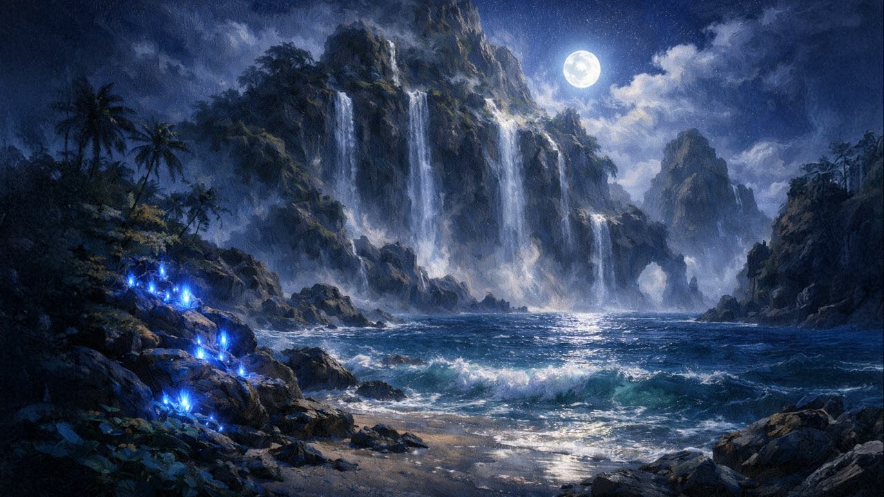 Basic Land — Island | Calm Night Waves - No Birds | 10 Hours | Sleep-Safe MTG Ambience