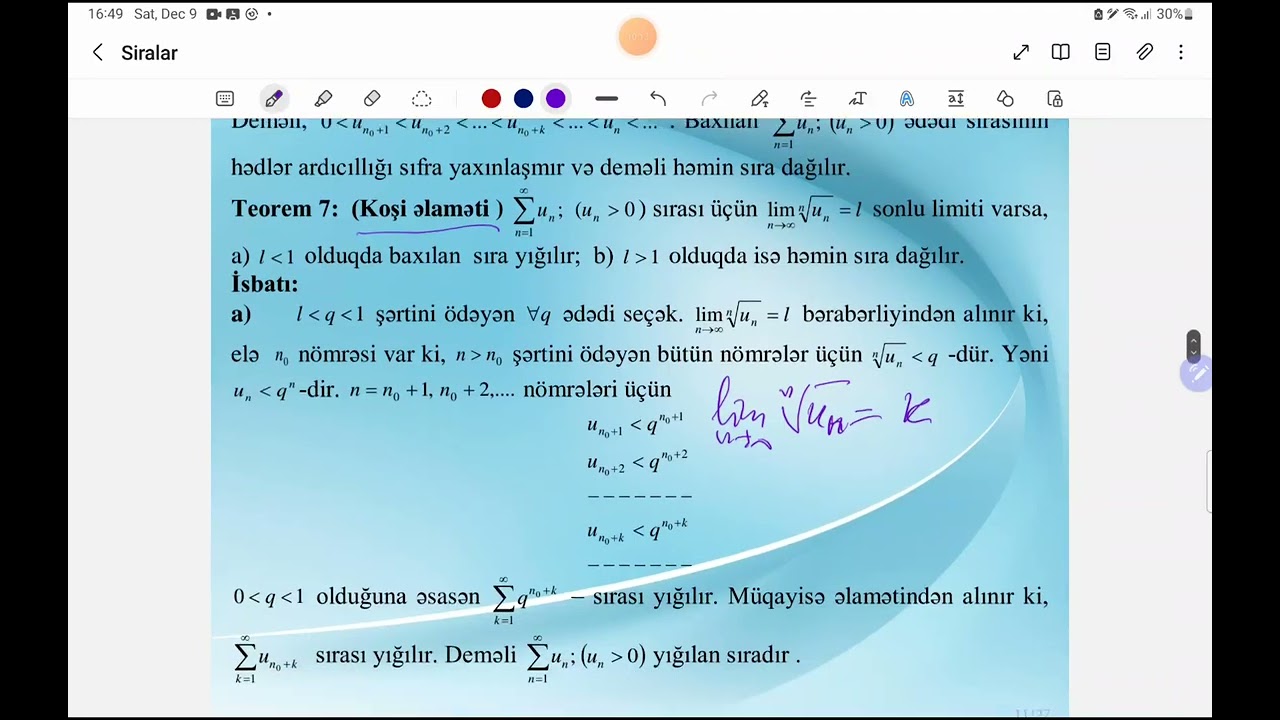Ədədi sıralar. Yığılma əlamətləri.