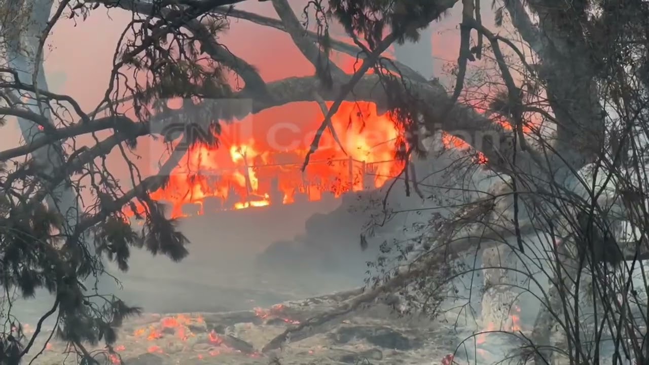 Home on fire in the Pacific Palisades