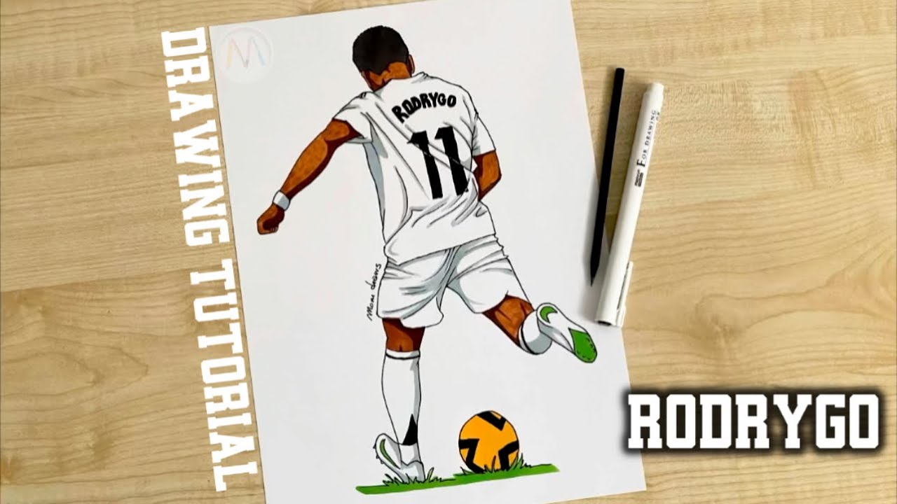 How to draw a soccer player kicking a ball / How to draw Rodrygo from Real Madrid
