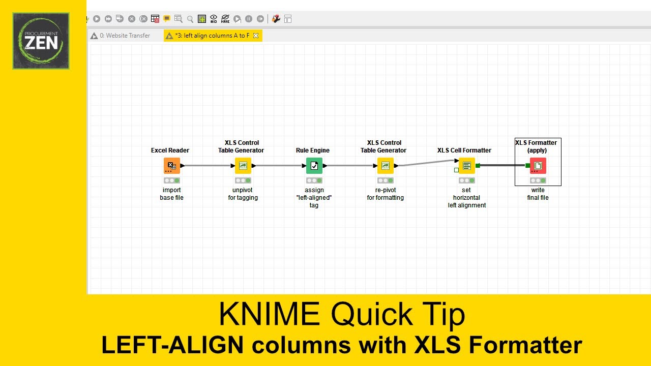 KNIME Workflow Tutorial: left align columns with XLS Formatter
