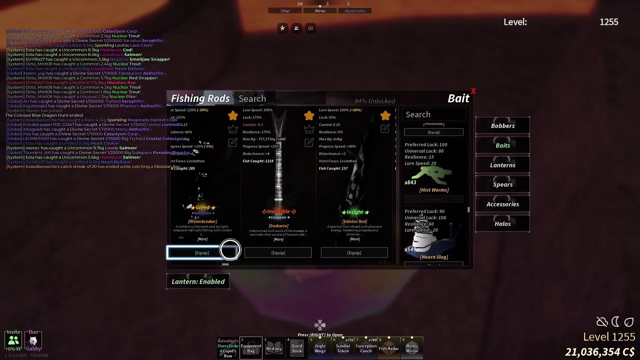Fisch: Day 49 Grinding for Rare Rods & Compete the Bestiary +  Valentine update
