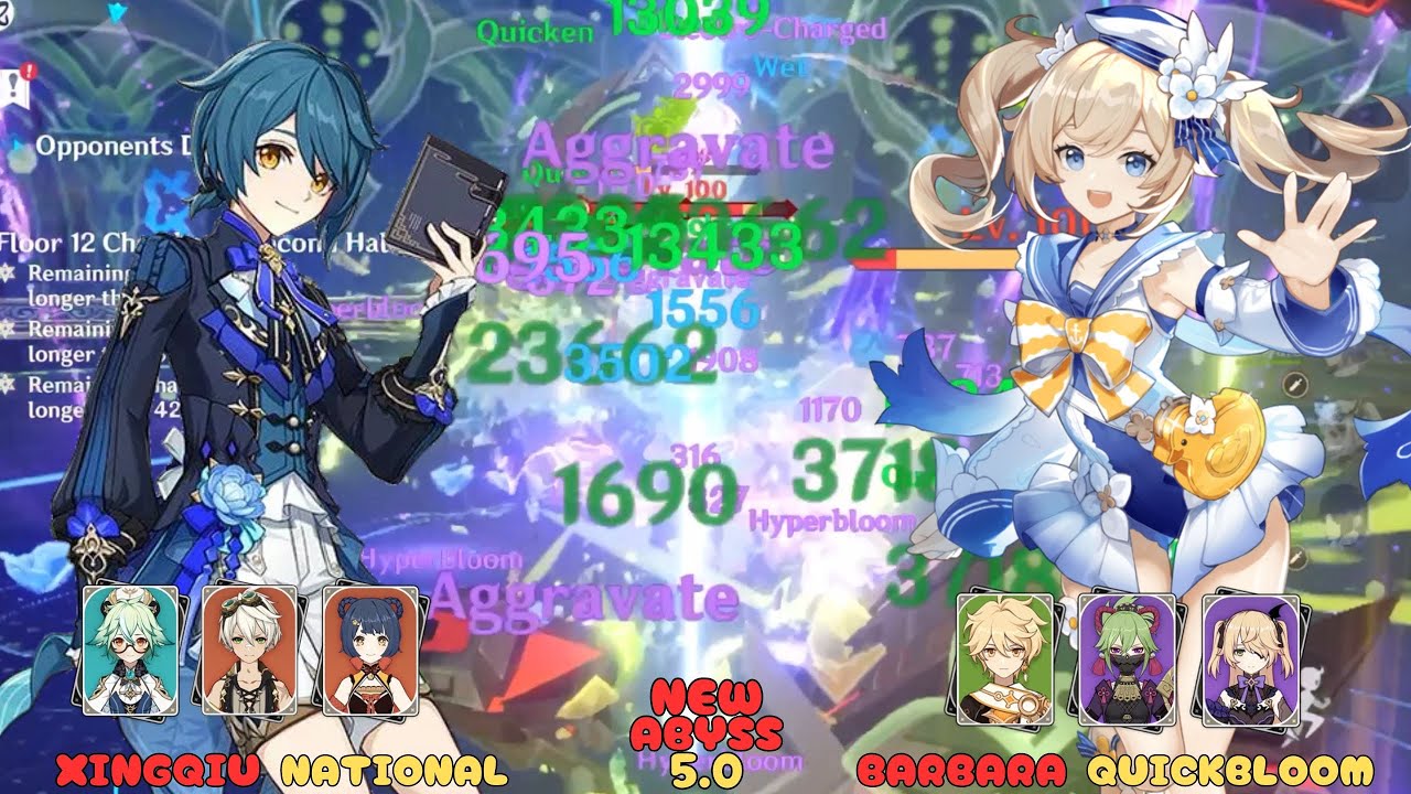 Only 4 ⭐ C6 Xingqiu National & C6 Barbara Quickbloom Team /ABYSS 5.0/ Floor 12 - 9⭐ / Genshin Impact