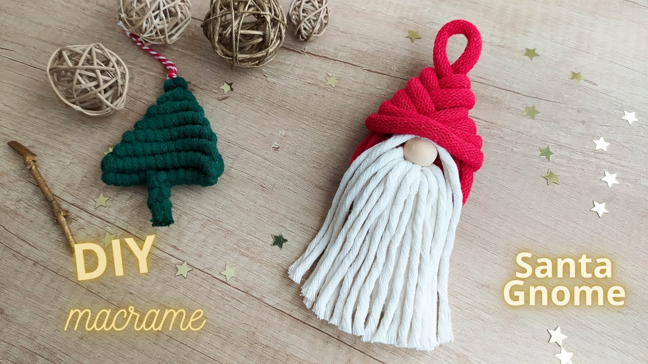 DIY macrame Santa Gnome tutorial, Christmas ornament new design, first time pipa knot pattern