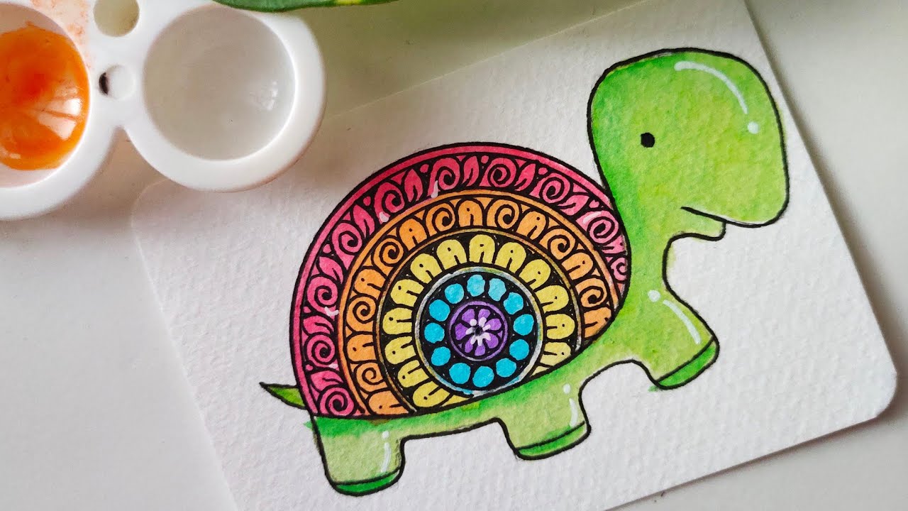 mandala art for beginners | turtle drawing 🐢 | rainbow mandala art | turtle mandala art | tortoise 🐢