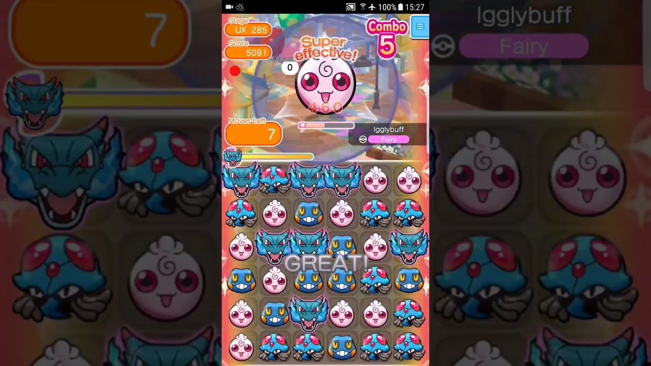 Pokemon Shuffle Mobile UX Stage 285 Igglybuff S Rank ITEMLESS『ポケとる スマホ版』