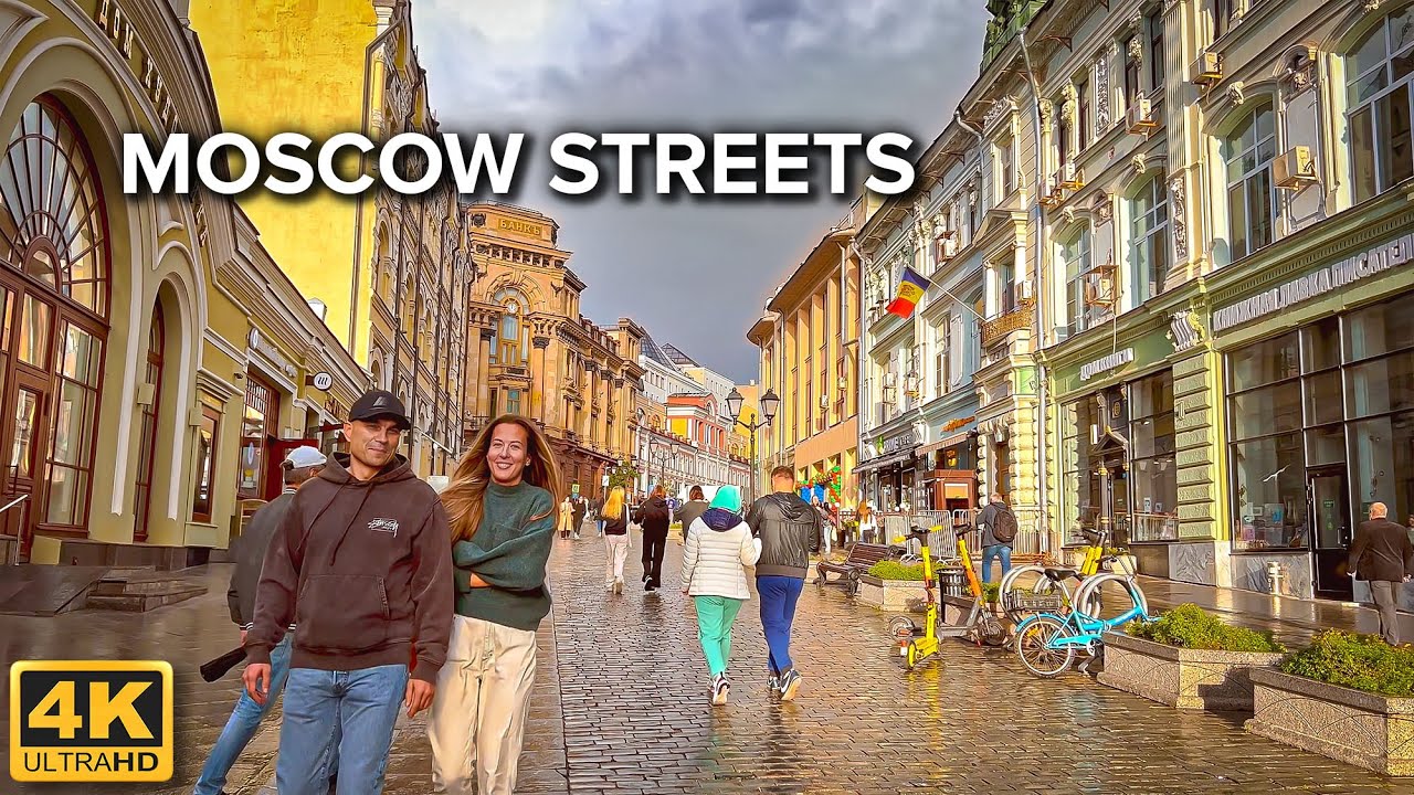 [4K] 🇷🇺 Moscow Streets ⛈️ 🌈 First Days Of Fall, Cold and Rain. Warm Atmosphere of Pedestrian Streets