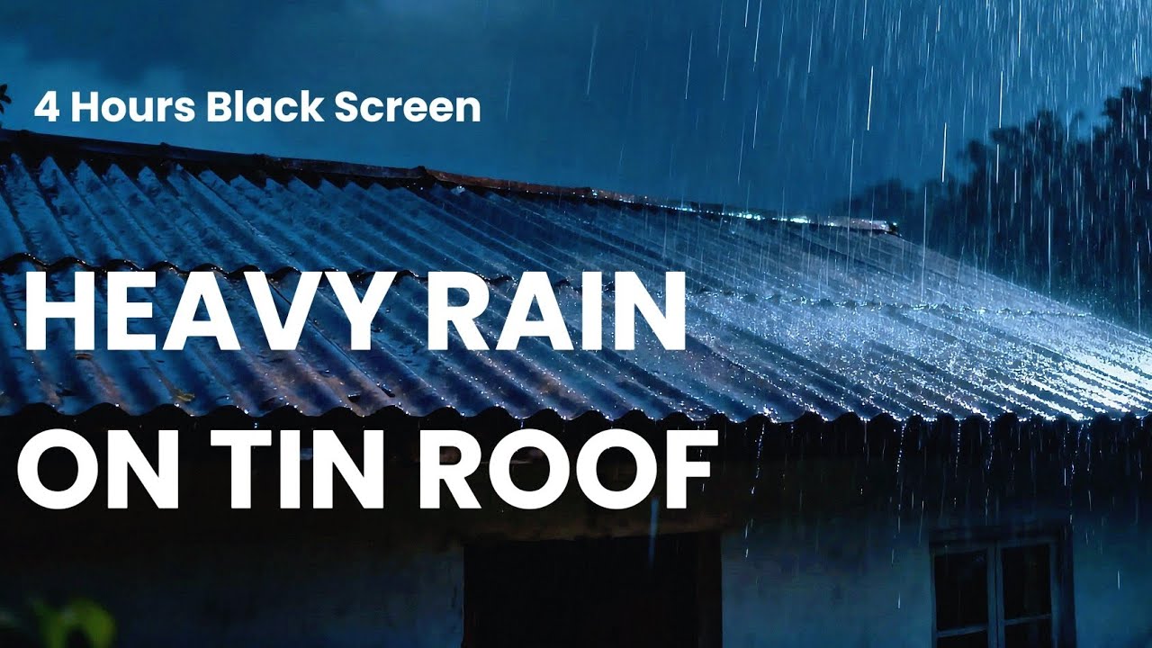 Heavy Rain Sounds for Sleeping 🌧️ Rain on Tin Roof | Black Screen for Deep Sleep & Relaxation