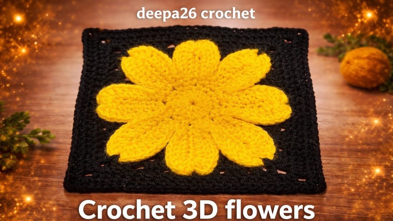 Crochet 3d flowers granny square pattern