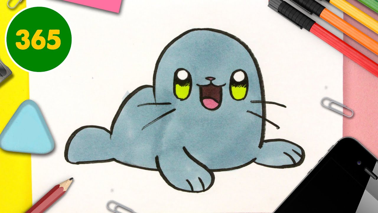 COME DISEGNARE FOCA KAWAII - Come disegnare animali