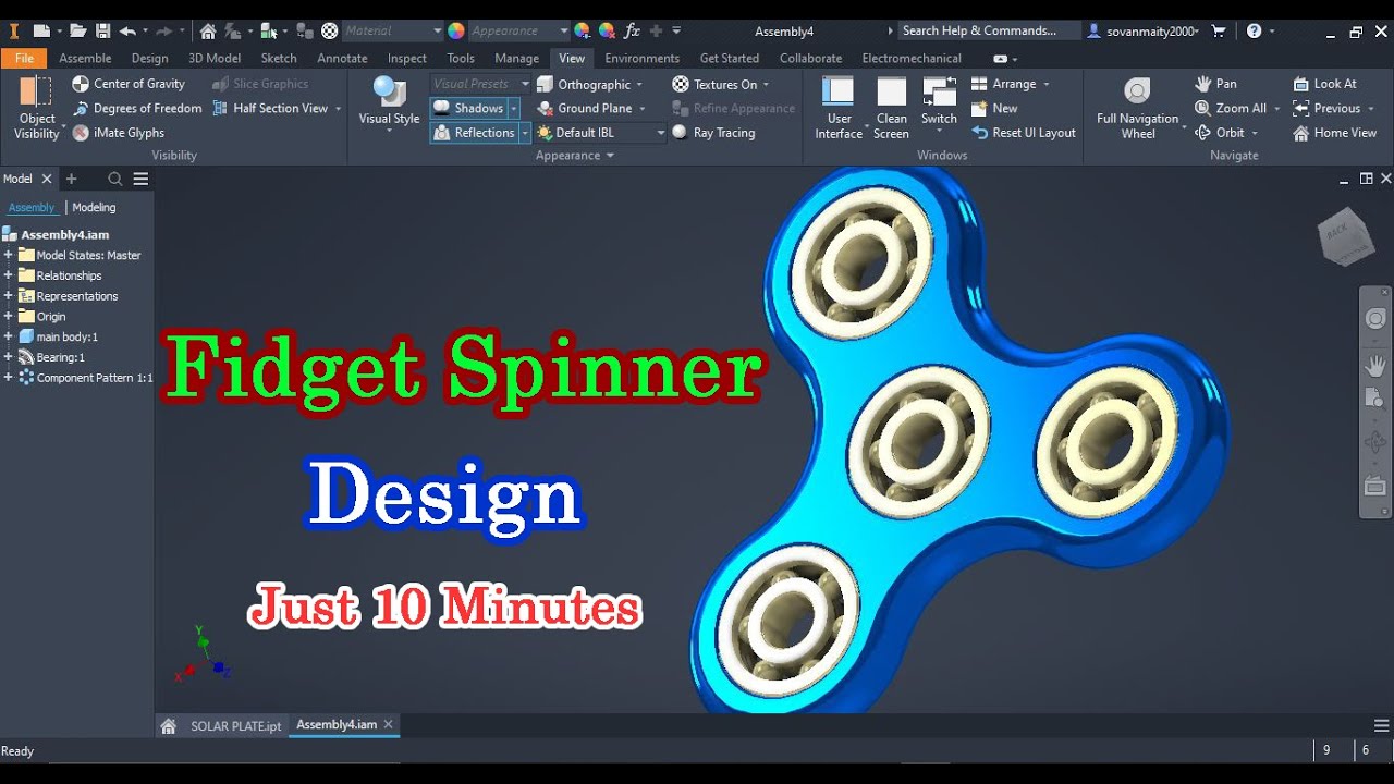 Autodesk inventor Tutorial Design of Fidget Spinner