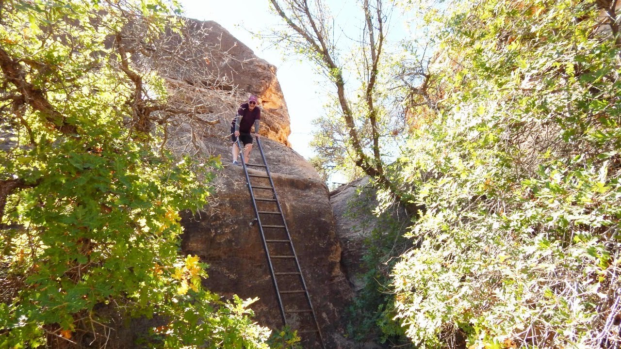 Scary ladders and a cowboy camp on Cave Spring Trail, Canyonland National Park