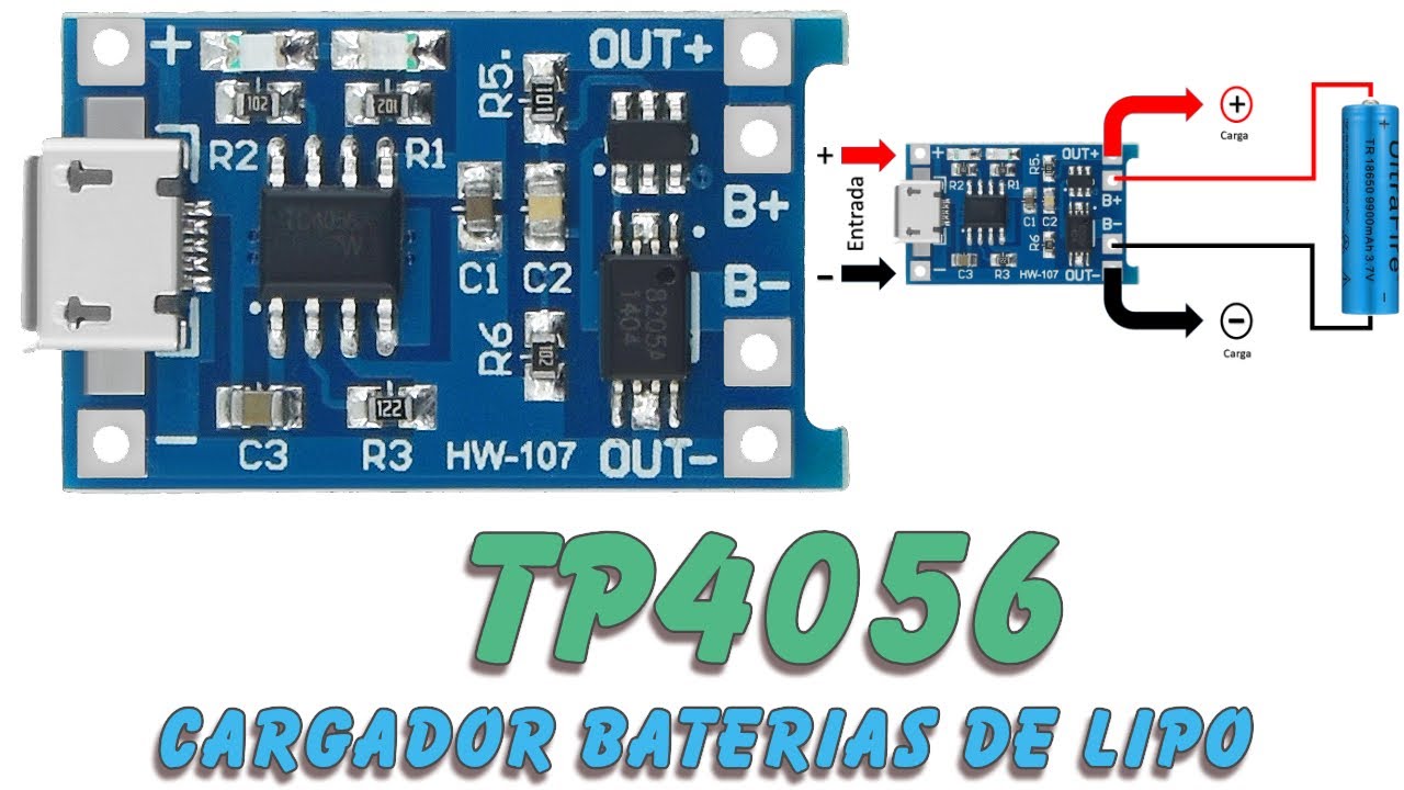 TP4056 : Cargador de baterías de LIPO.