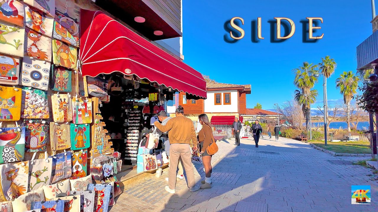 SIDE ⚜️ Antalya region 4K Winter Walking tour in Old town TÜRKIYE #turkey