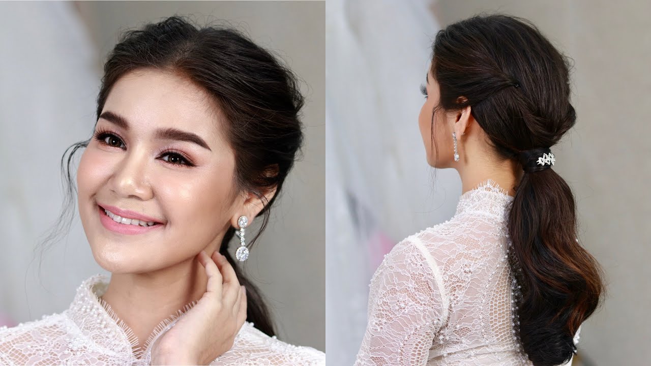รวบหางม้าต่ำหวานๆ เจ้าสาวๆ Bridal hair,Sweet Bridal Hairstyle