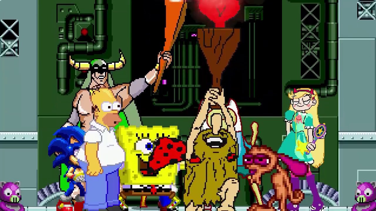 AN Mugen Request #1647: Homer, Sonic, Spongebob, Mario 64 VS Ren, Star, C.Caveman, Finn and Jake