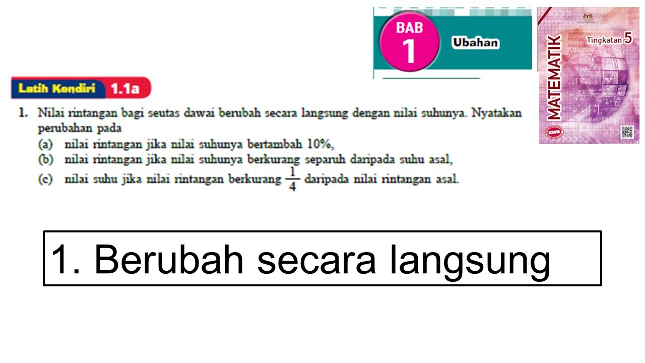 KSSM Matematik Tingkatan 5 Ubahan latih kendiri 1.1a no1 ubahan langsung buku teks bab 1 variation
