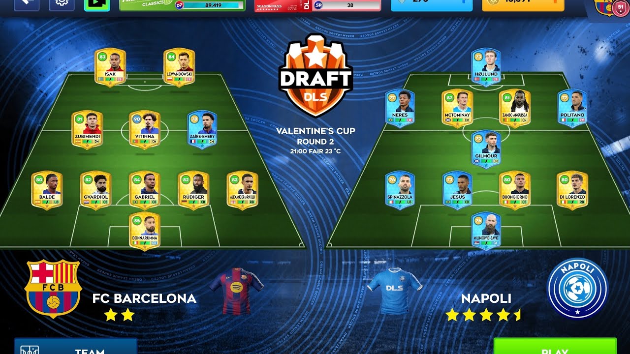 DLS 26 Gameplay| Game 118: Barcelona vs Napoli Valentine's Cup Round 2