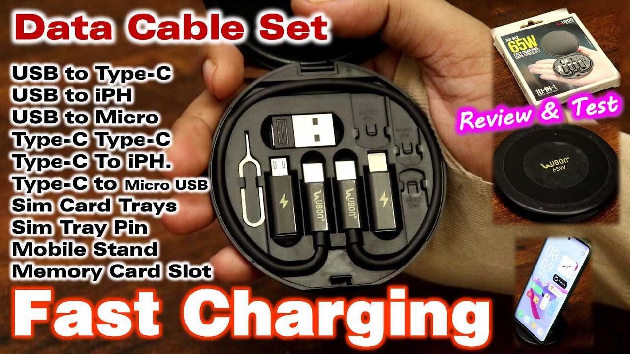 Fast Charging Travel Cable Set | WR 862 65W Data Cable Set | UBON | Mobile Stand | Bluetooth | USB