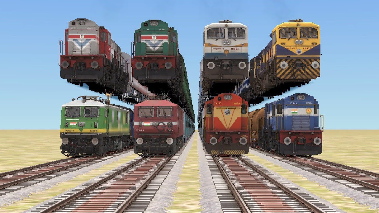 8️⃣ TRAINS TOP ON TOP CROSSING🔸️ BUMPY RAILROAD CROSSING TRACKS | Indian Railway Train Simulator