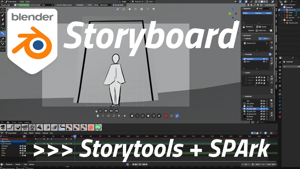Storyboard in Blender with Storytools + Spark sequencer