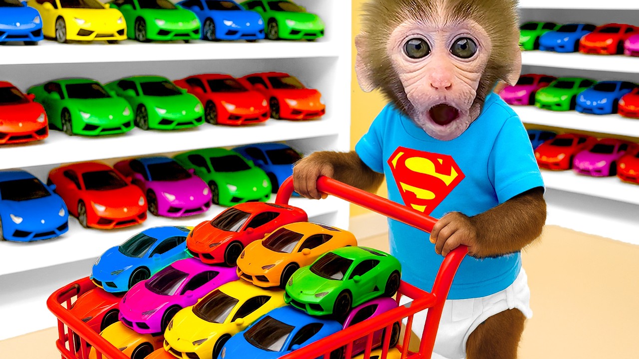 Affe BonBon geht in den Supermarkt um Spielzeug für seine Freunde zu kaufen, und es ist super lustig
