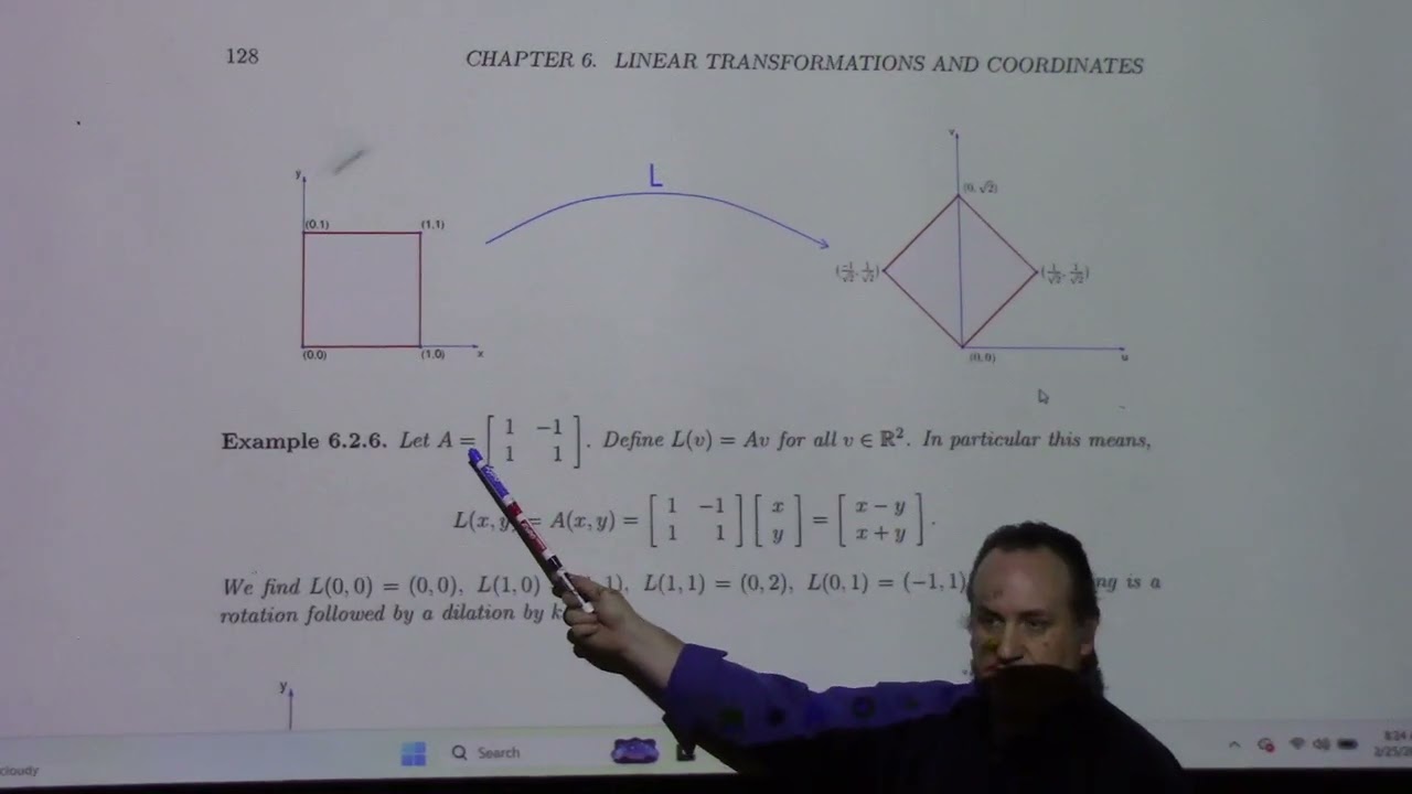 Applied Linear: examples of linear transformations, coordinate change for linear maps, 2-25-26