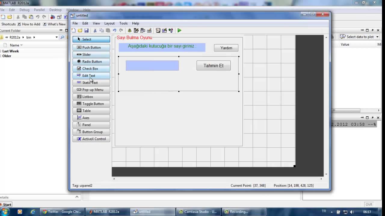 Create a simple game in matlab gui Part1