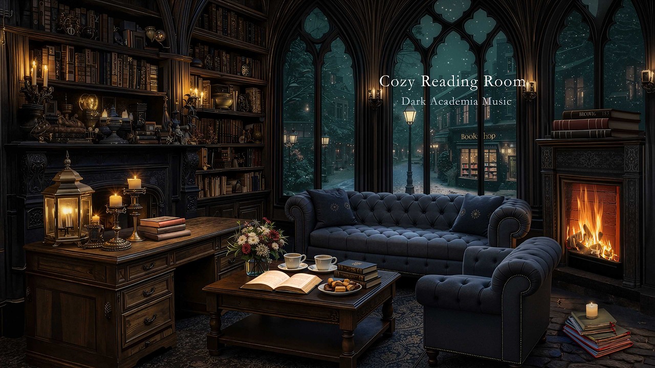 Victorian Reading Nook in the Winter Library Ambiene❄️Dark Academia Music for Study, Focus