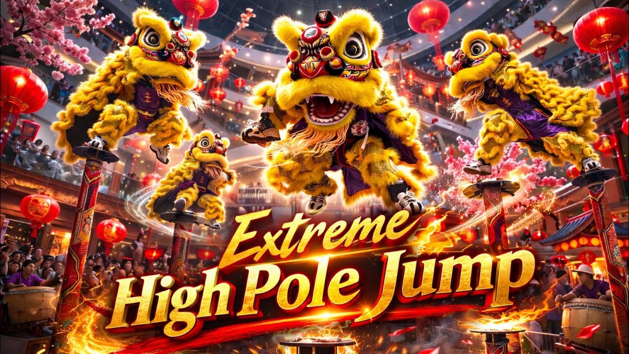 🔥Gravity-Defying Acrobatic Lion Dance 🔥 Extreme High Pole Action @ Mid Valley | CNY 2026 高桩舞狮震撼全场 光藝