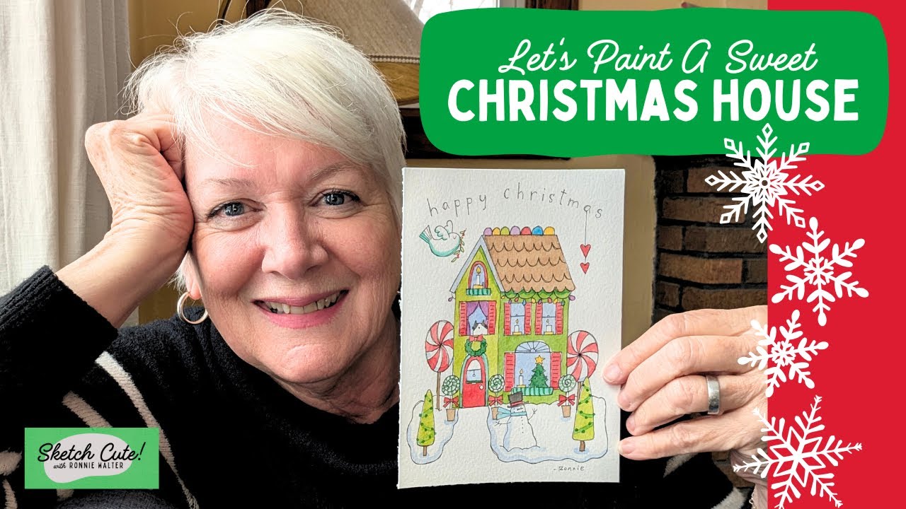 Раскрасьте этот милый и праздничный рождественский домик — линиями и акварелью