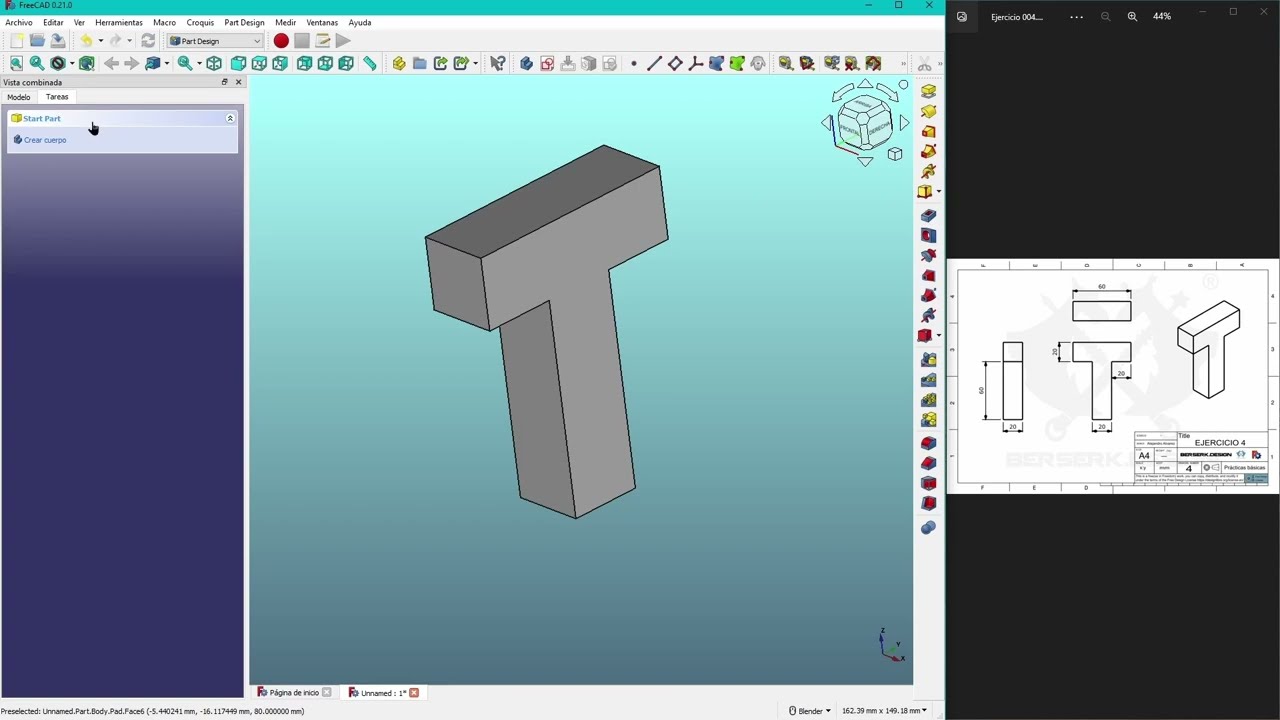 FreeCAD para principiantes  Ejercicio 4  Corte de entidades