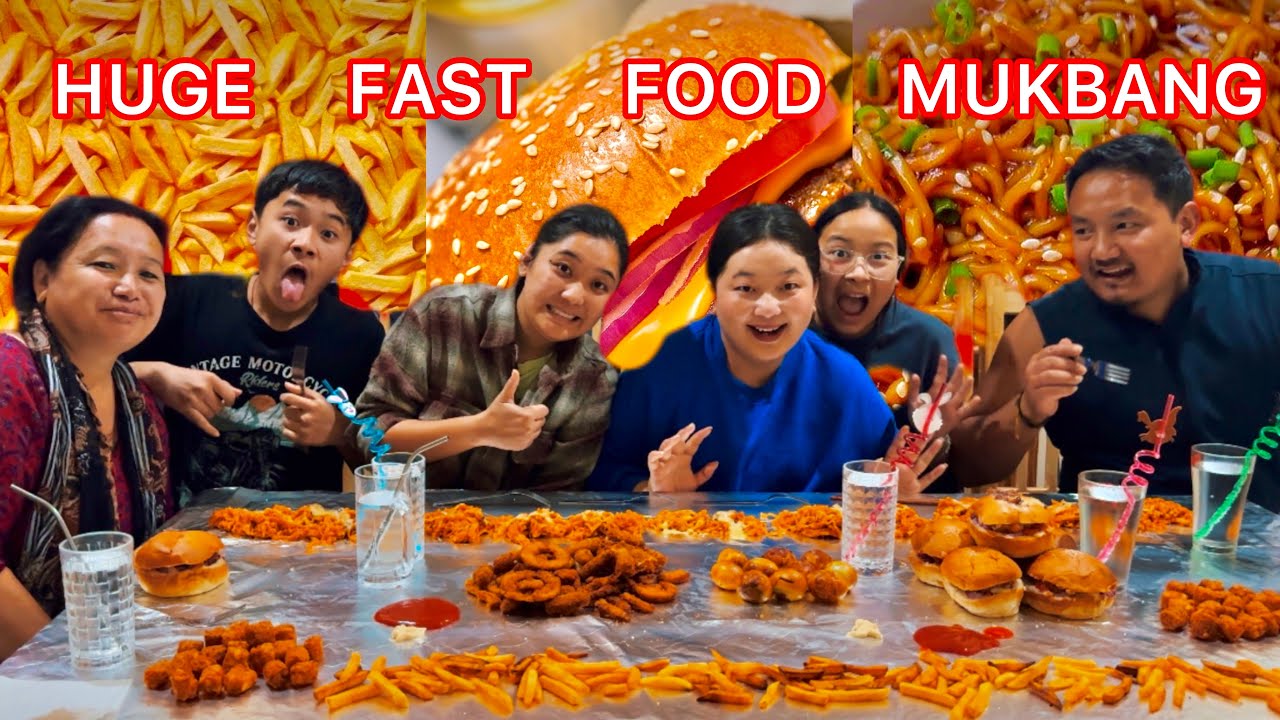 HUGE FAST FOOD MUKBANG | RAMEN Noodles 🍝 | BURGER 🍔 | FRIES 🍟 | ONION RINGS |