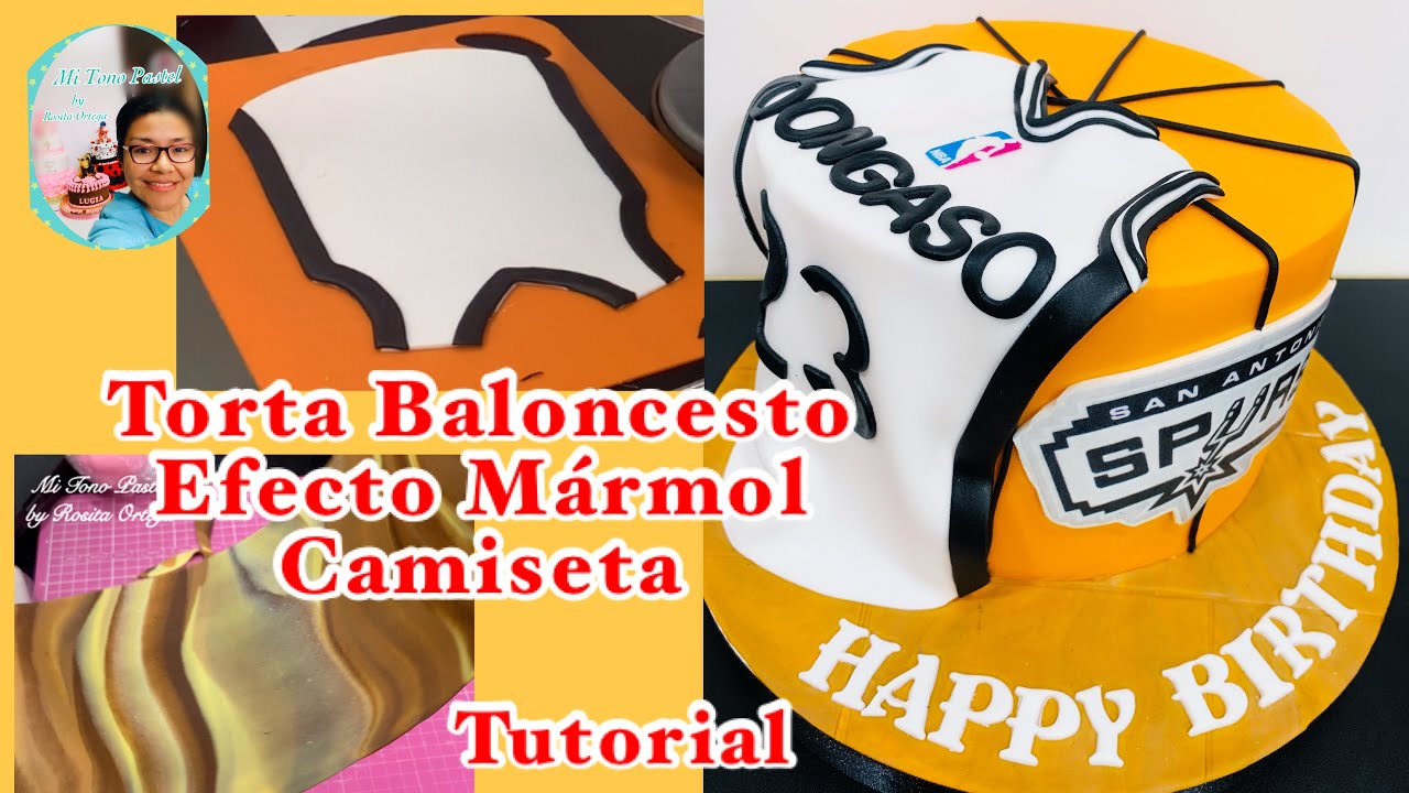 Torta Baloncesto Spurs, camiseta, efecto mármol y más ( Tutorial decoración)