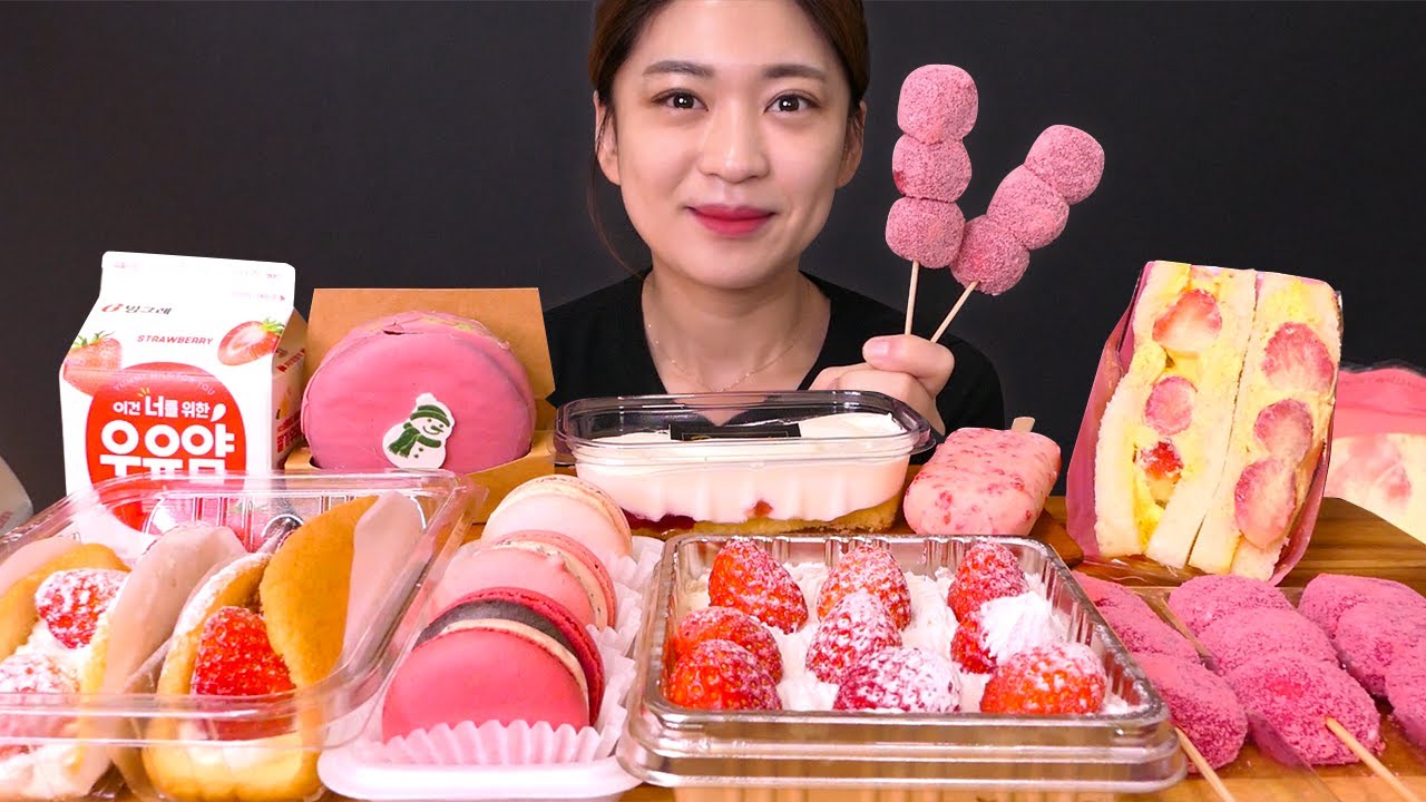 🍓Convenience store dessert😍딸기 파티✨편의점 딸기 디저트 먹방❤ [Strawberry,macarons,Ice cream,Cake] Mukbang
