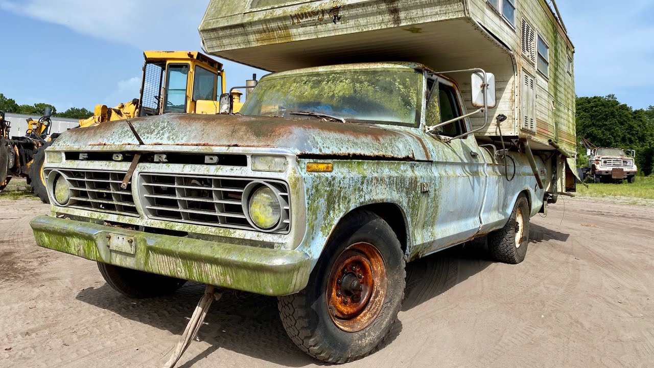 SWAMP Dragon Rescue! Abandoned 1974 F250 Custom 390 V8 FORD, Forgotten Vintage Camper Restoration CT