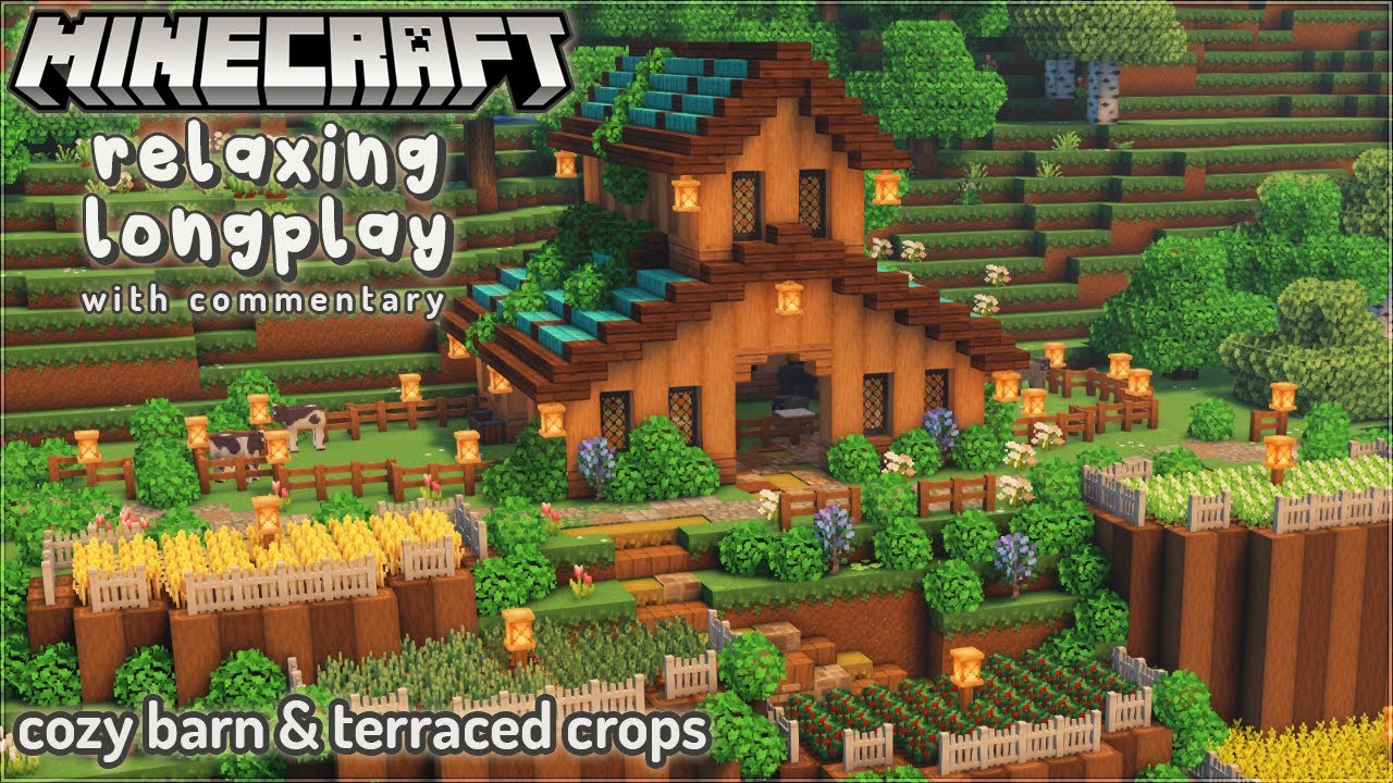 Building an Aesthetic Barn & Terraced Crop Fields | Minecraft Relaxing Longplay with Commentary 🐄